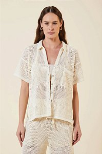 MYPLACE CAMISA PONTO REDE LUREX TRICOT CREME / DOURADO