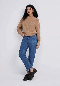 HERING CALÇA JEANS BÁSICA FEMININA RETA CINTURA ALTA BARRA A FIO - AZUL