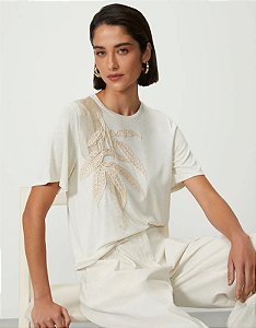 SHOULDER T-SHIRT VISCOLINHO BORDADO FOLHAGEM