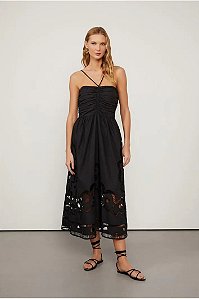 ANIMALE VESTIDO DE ALGODÃO MIDI BORDADO CONTRAFORMA PRETO