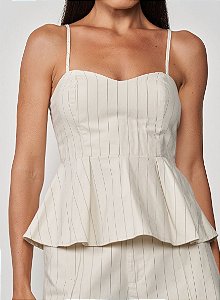 COLCCI BLUSA PEPLUM ALFAIATARIA CORAÇÃO LISTRADA BABADOS