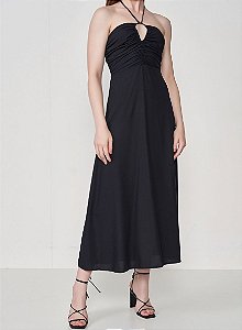 COLCCI VESTIDO MIDI SLIM JOANA COM FRANZIDO E AMARRAÇÃO PRETO