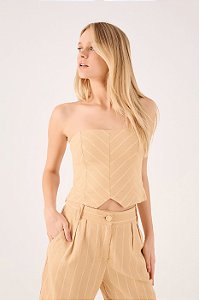 DRESS TO BLUSA LINHO LISTRADO BEGE DUNA