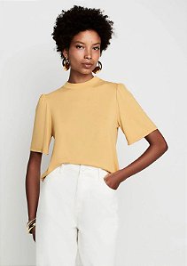 DZARM BLUSA DECOTE REDONDO EM VISCOSE - AMARELO