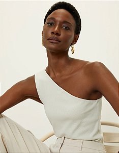 SHOULDER BLUSA UM OMBRO SO ASSIMÉTRICO AREIA