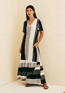 CACAY VESTIDO MAXI MIDI MANGA CURTA COM BABADO