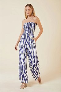 MYPLACE MACACÃO TOMARA QUE CAIA ESTAMPA ZEBRA AZULI CREME