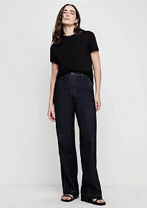 DZARM CALÇA JEANS WIDE LEG CINURA ALTA COM ELASTANO - PRETO