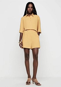 DZARM SHORTS EVASÊ CINTURA ALTA COM LINHO - AMARELO