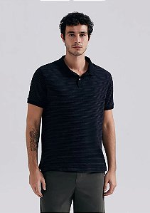 HERING CAMISA POLO MASCULINA MANGA CURTA LISTRDA - PRETO