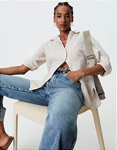 SHOULDER CAMISA AMPLA FIO TINTO DE LINHO