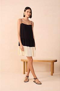 DRESS TO VESTIDO CURTO CREPE BICOLOR MARIAS PRETO/BEGE GRAO