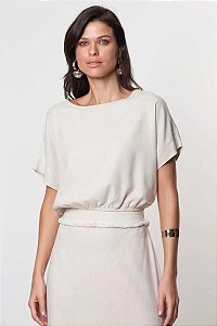 SLY BLUSA MANGA CURTA ALONGADA DE LINHO E VISCOSE