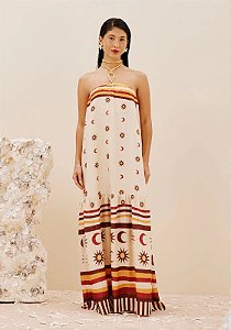 CACAY VESTIDO LONGO ARGOLA ESTAMPADO DUNAS DOURADAS