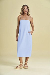 DOCE TRAMA VESTIDO MIDI ALÇA FINA EM LINEN COM BOLSOS