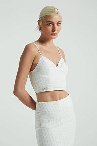 MYPLACE CROPPED BOTÕES RISCA DE GIZ OFF / BEGE