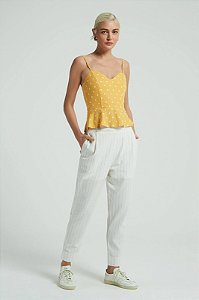 MYPLACE CALÇA COS BOTÕES RISCA DE GIZ OFF / BEGE