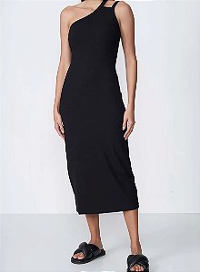 COLCCI VESTIDO MIDI PRETO ASSIMÉTRICO