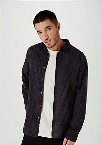 HERING CAMISA MASCULINA MANGA LONDA XADREZ EM LINHO - AZUL