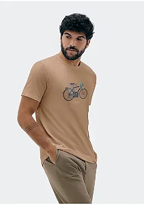 HERING CAMISETA MASCULINA MANGA CURTA COM ESTAMPA - BEGE