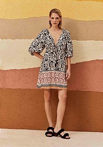 CACAY VESTIDO CURTO MANGA BUFANTE ESTAMPADO SALTA