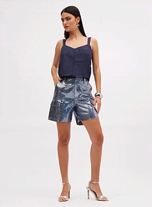 SOMMER BLUSA SLIM COM ALÇA E LINHO AZUL OLYMPIC