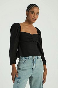 MYPLACE BLUSA BUSTO FRANZIDO PRETO