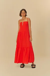 FARM VESTIDO LONGO RECORTES - VERMELHO MELANCIA