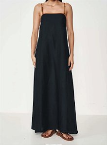 COLCCI VESTIDO LINHO LONGO COM ALÇAS ELABORADAS - PRETO/AMARELO