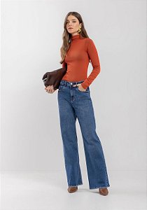 LEZ A LEZ CALÇA JEANS WIDE LEG COM CINTURA ALTA E PUÍDOS NA BARRA