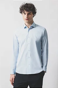 ARAMIS CAMISA MANGA LONGA SLIM EM TRICOLINE STRETCH LISO AZUL CLARO