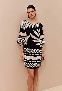 CACAY VESTIDO CURTO AMPLO MANGA LONGA ESTAMPADO MAIPÚ