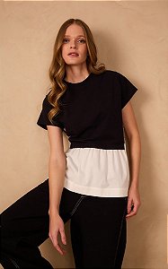 DRESS TO T-SHIRT BATA MALHA COM TECIDO PRETO/OFF WHITE