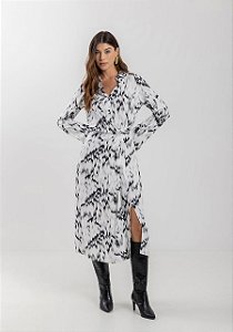 LEZ A LEZ VESTIDO MIDI ESTAMPADO FLUIDO DE MANGAS LONGAS COM ELÁSTICO