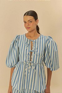 FARM BLUSA MANGAS LISTRA BICOLOR - AZUL ASTER