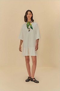 FARM VESTIDO CURTO PREGAS BORDADO OFF
