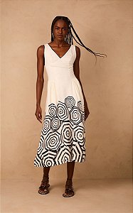 DRESS TO VESTIDO MIDI LINHO ESTAMPA PRAIA