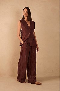 DRESS TO CALÇA LINHO LUREX FIVELA CÓS - MARROM CAFEINA