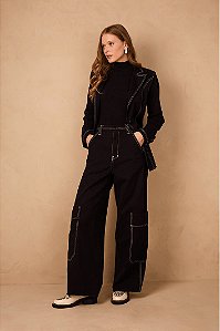 DRESS TO CALÇA SARJA PESPONTOS - PRETO