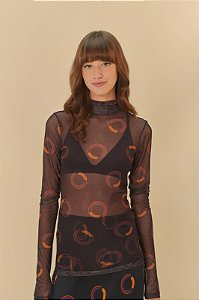 FARM BLUSA GOLA ESTAMPADA TULE TUCA POA