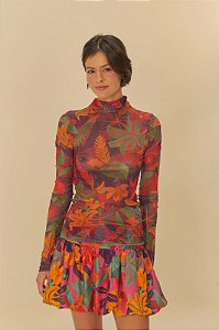 FARM BLUSA GOLA TULE FLORAL TROPICAL
