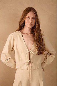 DRESS TO BLUSA AMARRAÇÕES LINHO - OFF POLVILHO