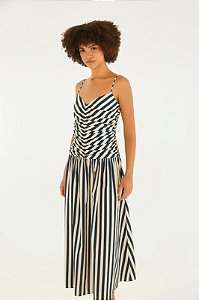 FARM VESTIDO FRANZIDO LISTRA