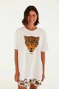 FARM T-SHIRT MÉDIA ONÇA ESMERALDA - OFF WHITE