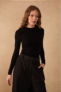 DRESS TO BLUSA TRICOT FRANZIDOS LATERAIS - PRETO