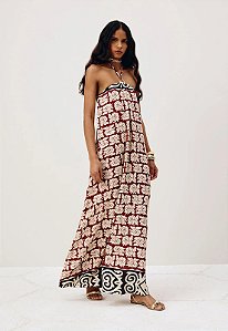 CACAY VESTIDO LONGO ESTAMPADO ASTECA