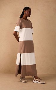 DRESS TO VESTIDO RECORTE BICOLOR - OFF WHITE/CINZA MIRANTE