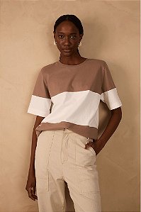 DRESS TO T-SHIRT RECORTE BICOLOR OFF WHITE/CINZA MIRANTE