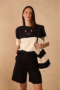 DRESS TO T-SHIRT RECORTE BICOLOR OFF POLVILHO/PRETO