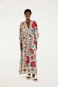 FARM VESTIDO LONGO MANGA FRANCISCA
